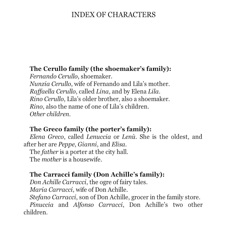 Index of Characters from My Brilliant Friend